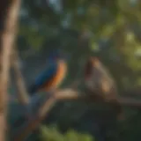 Birds perched on tree branches