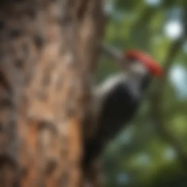 Damaged tree showing signs of woodpecker activity