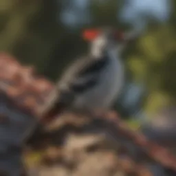 Woodpecker perched on a roof edge