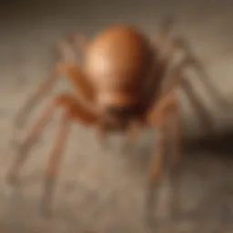 Close-up of a brown recluse spider highlighting its distinctive violin-shaped marking.