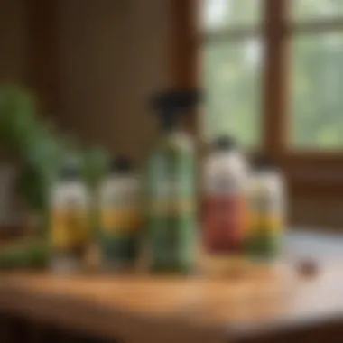 Eco-friendly pest control products displayed on a wooden table