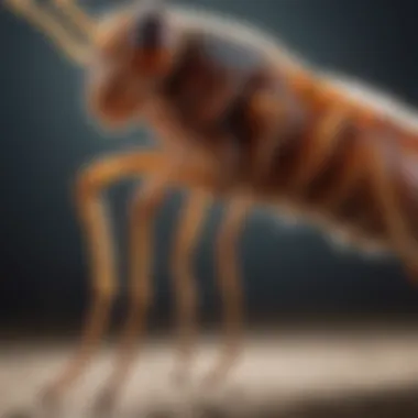 Flea's Powerful Hind Legs A close-up view of a flea demonstrating its powerful hind legs.