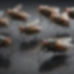 Close-up view of common houseflies resting on a surface