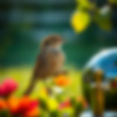 Bird Aversion to Shiny Objects A bird avoiding a shiny object in a garden