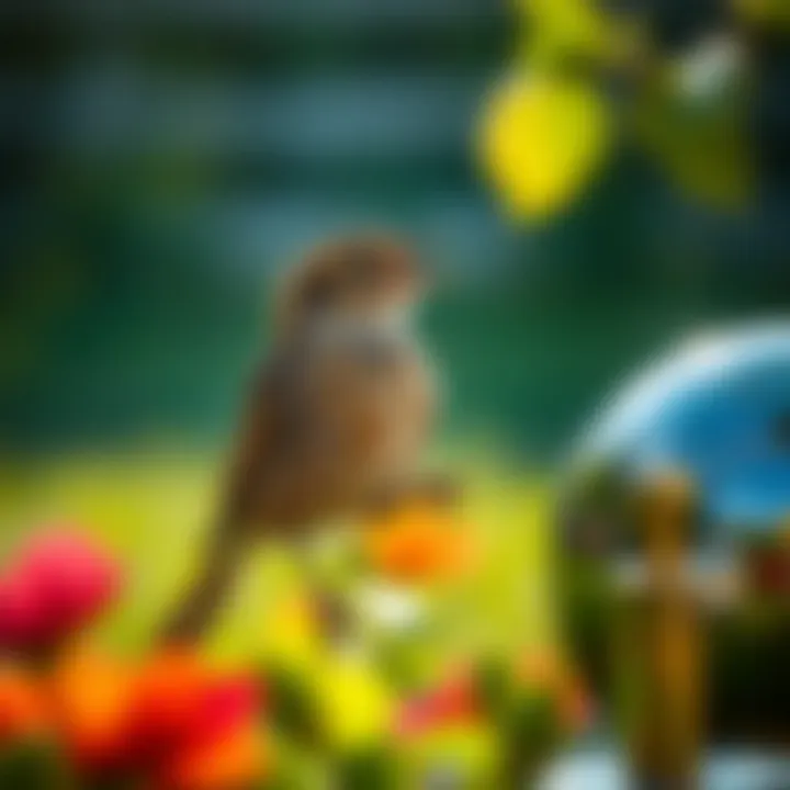 Bird Aversion to Shiny Objects A bird avoiding a shiny object in a garden