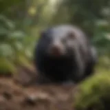 Close-up of a black mole in natural habitat