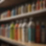 Close-up of various bug spray bottles on a store shelf