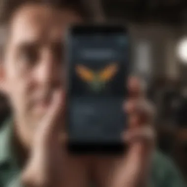 Smartphone Technology for Pest Identification A person using a smartphone app for pest identification