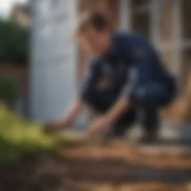 A professional inspecting exterior areas for pests