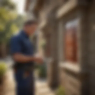 A professional exterminator inspecting a property for pest signs