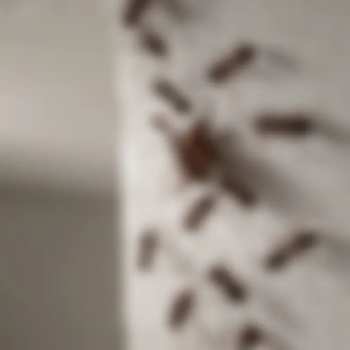 Close-up of ants navigating along a ceiling corner