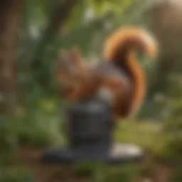 A high-tech outdoor squirrel repellent device in a garden setting