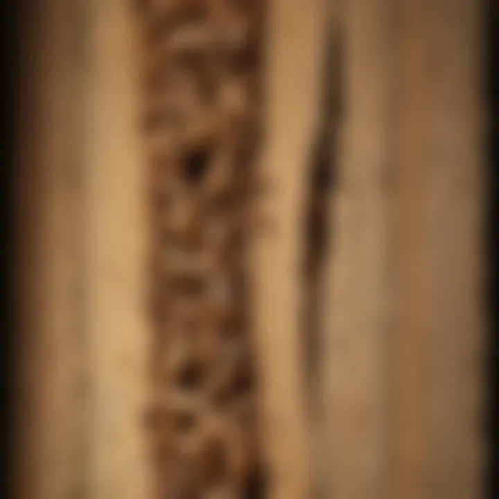 A close-up of a termite damage on wooden structure