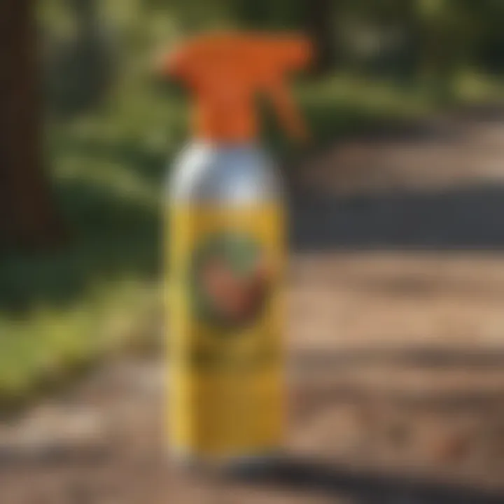 Close-up of a squirrel car repellent spray bottle, showcasing its eco-friendly label.