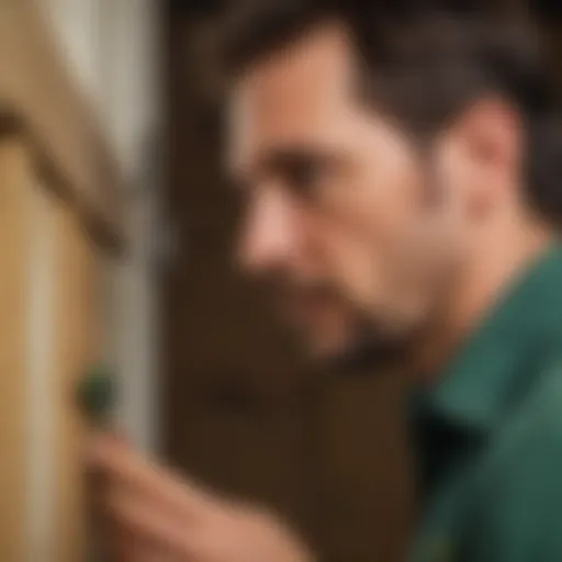 A close-up of a Terminix technician inspecting a home for pests.