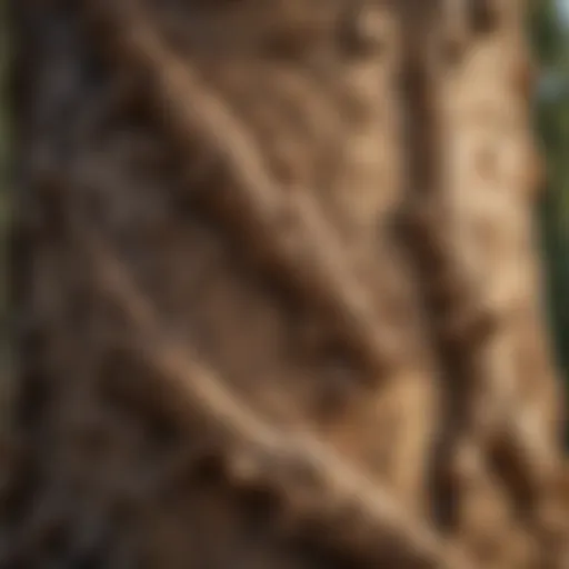 Close-up view of termite mud tubes on a tree