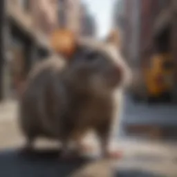 Close-up of rat behavior in urban environment