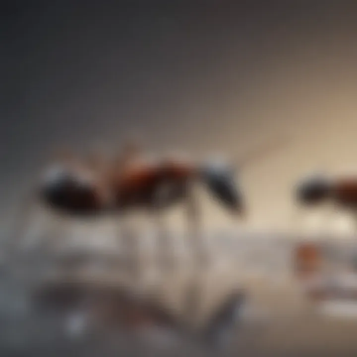 Ants consuming sugar water droplets