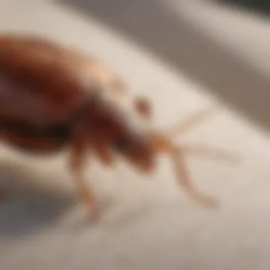 Close-up view of a bed bug crawling on fabric