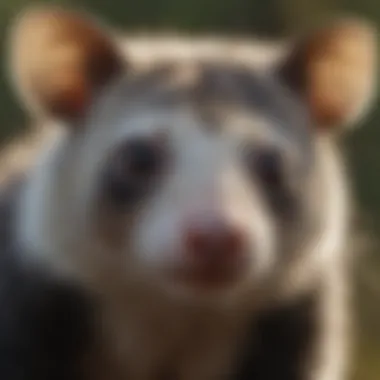 Close-up of an opossum's face in the wild