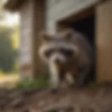 Raccoon peeking from under a house