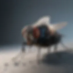 Close-up view of a common house fly on a surface