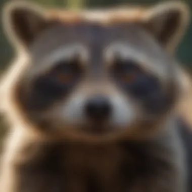 Close-up of a raccoon with wide eyes, showcasing its alertness to potential danger.